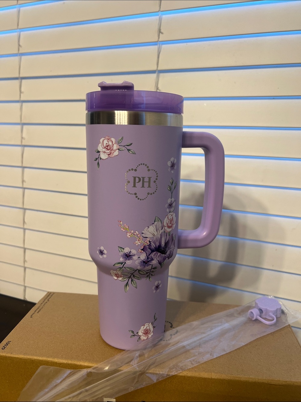 Princess House Lavender Floral Travel Mug with Handle